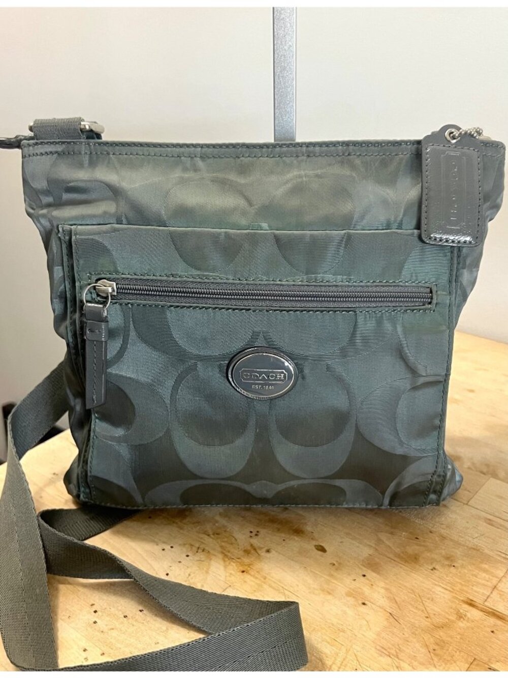 Coach Olive Green Crossbody Bag Nylon Signature C Design